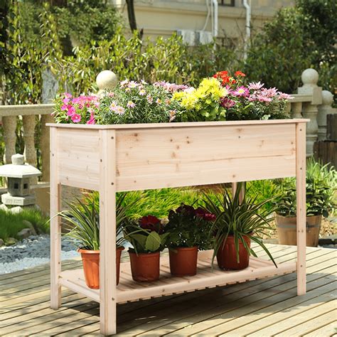 wooden planter box with metal stand|outdoor standing planter boxes.